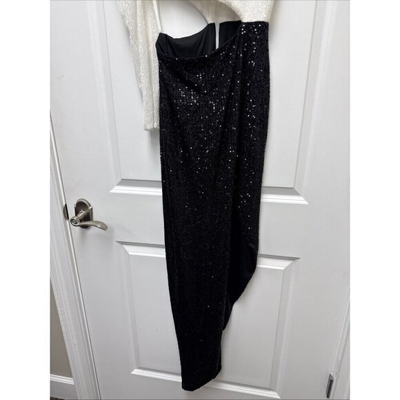 Mac Duggal Size 4 Black White 42037 Sequin One Puff Shoulder Gown Dress New Prom - Picture 6 of 14